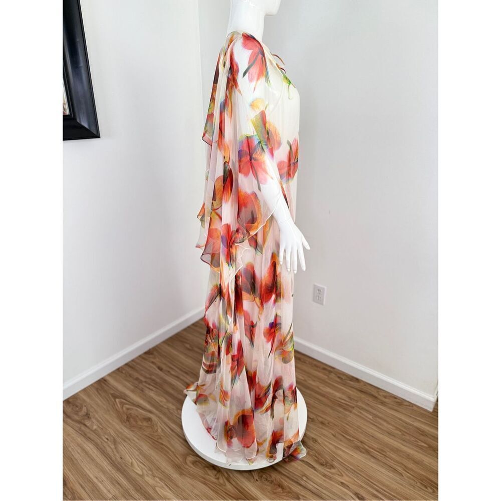Alexander McQueen Womens Cape Sleeve Sheer Floral-Silk Gown White Sz 4/6 - Picture 4 of 16